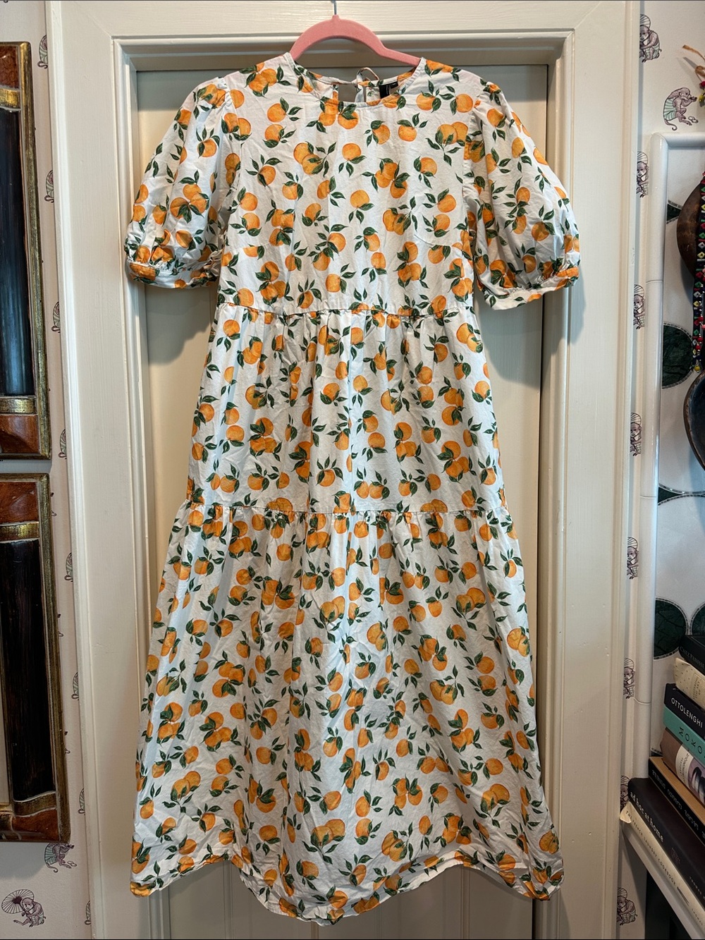 White Maxi Dress with Orange Fruit Print